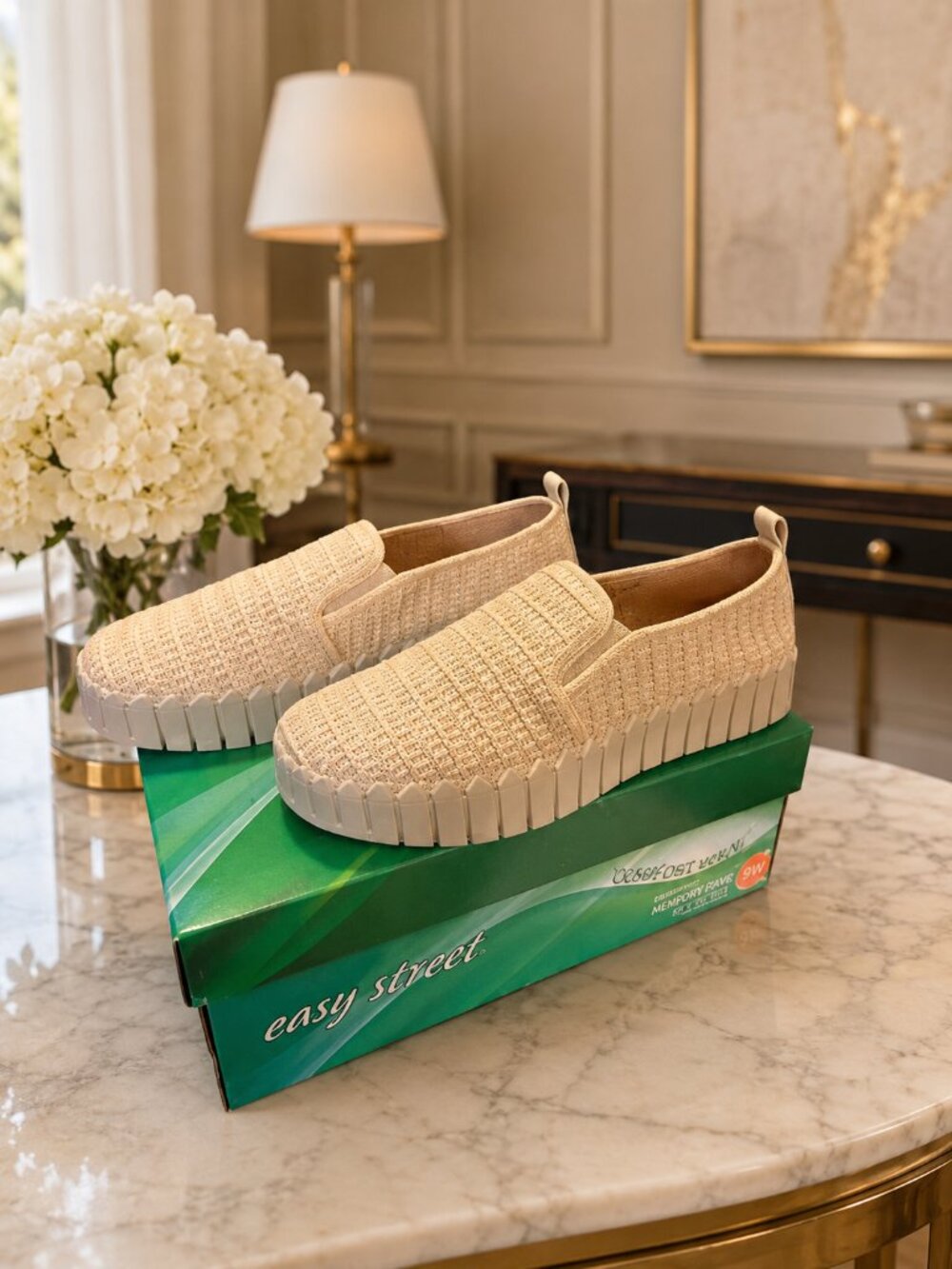 Easy Street Off-White Slip-On Shoes Size 8.5 NWOT